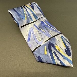 J Garcia Tie Men's Silk Wetlands I Collection 14 Abstract Blue Silver Vtg 1996